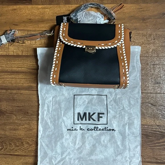 MKF Collection by Mia K Flora ~ Brown/Beige Leather W/ Flora Satchel Bag ~ New - Picture 5 of 16